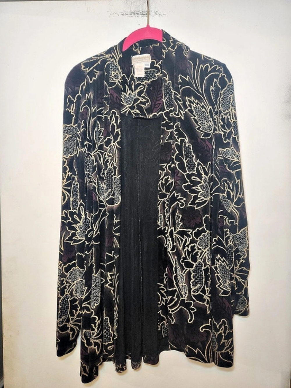 Coldwater Creek Floral Long Sleeve Open Front Jacket Black Gold Size 18W